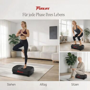Віброплатформа Funlife 120кг, 180 рівнів, 5 програм, Bluetooth, динаміки + троси для тренувань, чорна