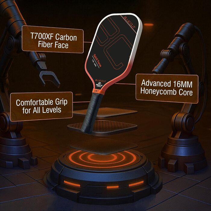 Падл для піклболу Blue Cut з вуглецевим волокном T700, 16 мм комірчаста структура, поверхня для обертання, Pro Power Speed & Control, сертифікований USAPA, з сумкою Orange/Sunset Chevron