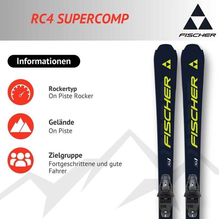 Лижі гірськолижні фішер RC4 Supercomp - для підготовлених трас - з крепленнями RS10 GW SLR Z3-10 - для досвідчених гірськолижників - 170 см
