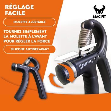 MAC FIT Handtrainer з регулюванням ваги 5-60 кг – для зміцнення рук, пальців, передпліччя. Підходить для реабілітації, альпінізму, силових тренувань, зняття стресу