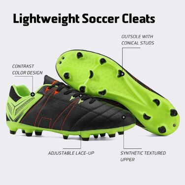 Чоловічі футбольні бутси DREAM PAIRS для тренувань та гри на траві. Професійні шипові бутси, чорний, зелений, червоний, 41 EU