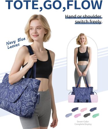 Сумка для йоги Yogatasche Damen Marineblaue Blätter, велика водонепроникна з відділенням для мокрого одягу та кріпленням для килимка
