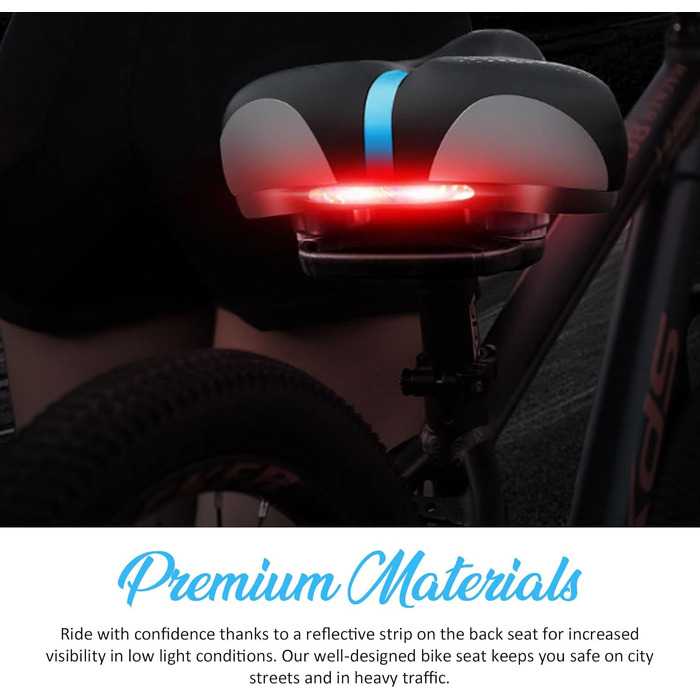 Зручне велосипедне сидіння BWBIKE з широким, амортизуючим сидінням з Memory Foam та водонепроникним шкіряним покриттям (Блакитний)