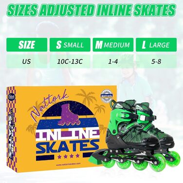 Роликові ковзани Nattork для хлопчиків з підсвічуванням, розмір 32-36, зелені