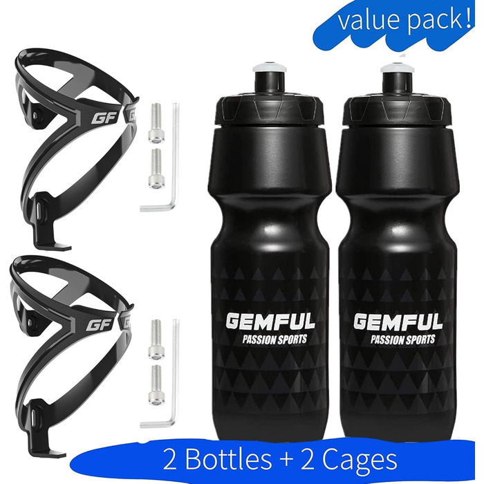 Тримач для напоїв на велосипед GEMFUL з пляшкою 750мл, BPA-free, для MTB, шосе, 4 шт. в упаковці