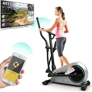 Еліптичний тренажер Bluefin Fitness CURV 2.0 для дому, крос-тренажер, компактний степпер з LCD-дисплеєм, Bluetooth, додатком для смартфона, чорний та сірий
