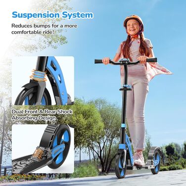 Дитячий ролер Roller Kinder з алюмінію, регульована висота, складна конструкція, подвійна підвіска, до 100 кг, синій