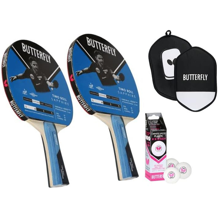 Набір для настільного тенісу Butterfly Timo Boll Sapphire: 2 ракетки, 3 м’ячі, чохол, ITTF Addoy, для хобі та відпочинку