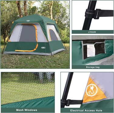 Намет кемпінговий 4-8 осіб Campingzelt водонепроникний, з тентом, зелений 240x210x180 см для кемпінгу, туризму та трекінгу