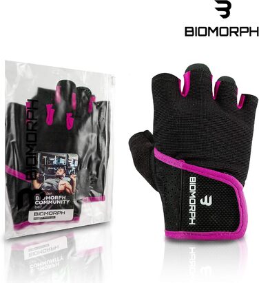 Фитнес рукавички для тренувань BIOMORPH для жінок та чоловіків | Рукавички для силових тренувань, бодібілдингу, кросфіту, рожеві, розмір S (17,5-19,5 см)