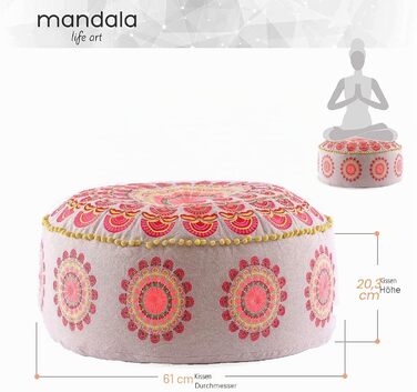 Пуф для сидіння Mandala Life ART Round Boho (60x20 см, червоний) - декоративний, бавовняний, без наповнювача