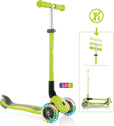 Дитячий самокат GLOBBER Primo Foldable Lights, 3-колісний, регульована висота, LED колеса, колеса 120/80 мм, підшипники ABEC 5