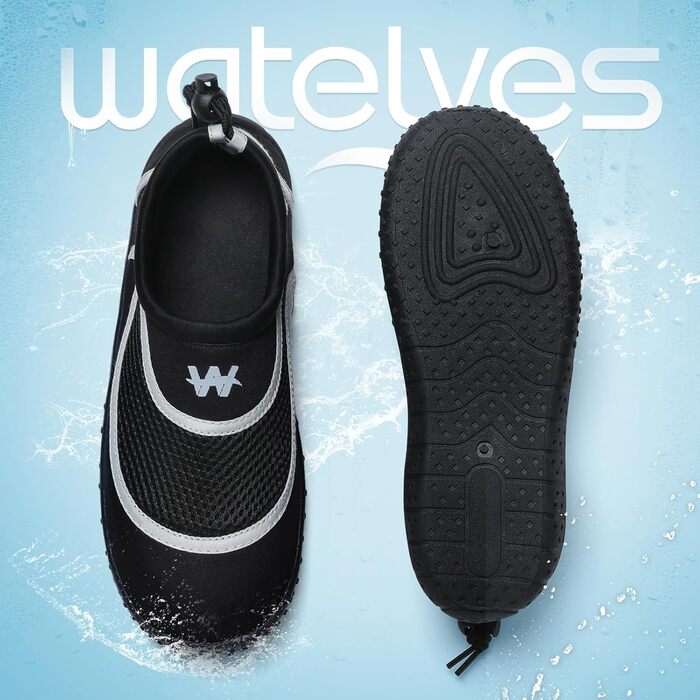 Водні черевики WateLves: дихаючі, швидковисихаючі, унісекс (44 EU, чорний/сірий)
