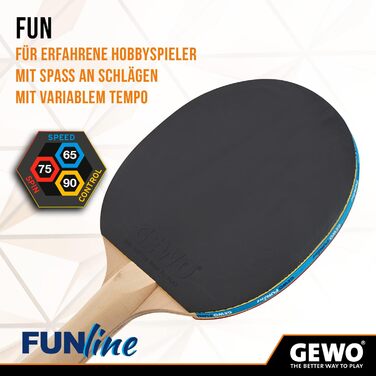 Набір для настільного тенісу GEWO Fun – одиночні або комплекти (1-4 ракетки, м'ячі, сумка, сітка) – для початківців, хобі та відпочинку. Поверхня: Noppen-Innen, конкавний грип. Комплектація: 4 ракетки + 10 м'ячів + сумка (конкавна)