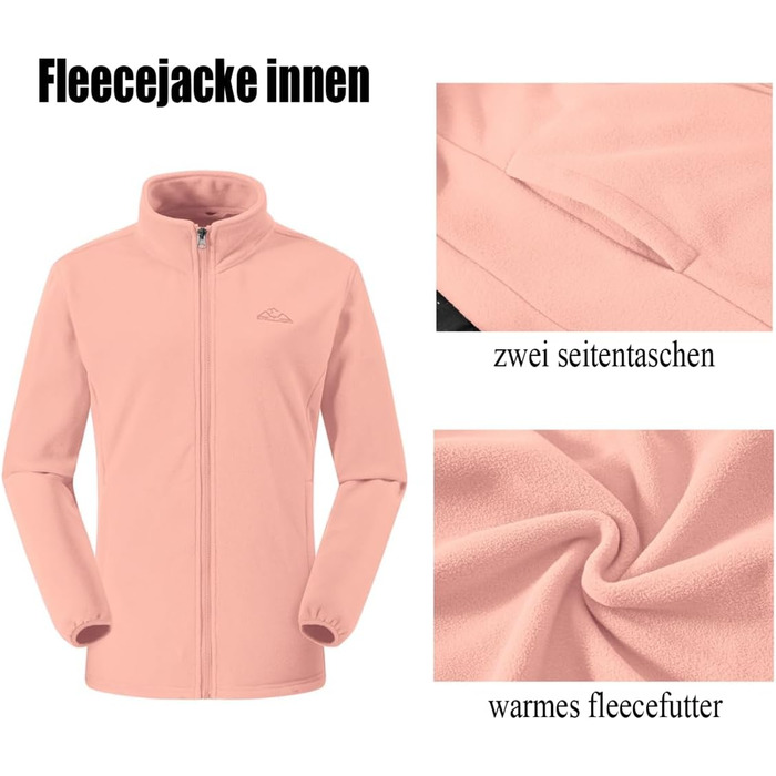 Жіноча куртка YSENTO 3-в-1: тепла флісова куртка, водонепроникна та вітронепроникна, функціональна, softshell з капюшоном (L, Рожевий)