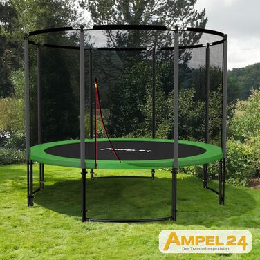 Батут Ampel 24 для саду Ø 305/366/430 см, сертифікат GS, для дітей, повний комплект з захисним бордюром та сіткою, чорний преміум-фрейм