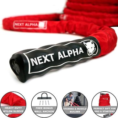 Battle Rope Next Alpha 38мм/50мм, 9/12/15м, з чохлом та настінним анкером, для тренувань, з постером вправ