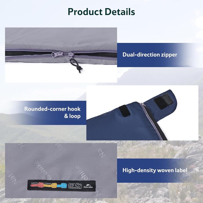 Спальний мішок Naturehike Ultraleicht – ультралегкий, 680/760g, для 3 сезонів, 190x75/205x85cm, для походів, рюкзаків, кемпінгу, комфортна температура 15°C (Димно-синій/Світло-синій)