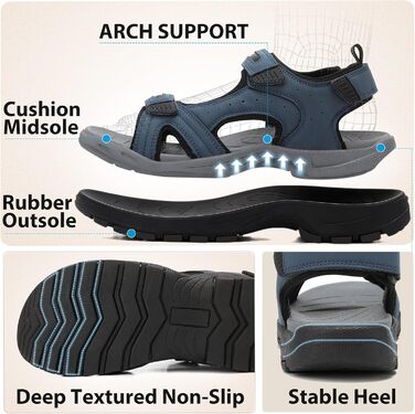 Чоловічі сандалі ARRIGO BELLO для трекінгу та пляжу, блакитні, розмір 45 EU. Зручні сандалі на липучках для активного відпочинку та водних видів спорту.