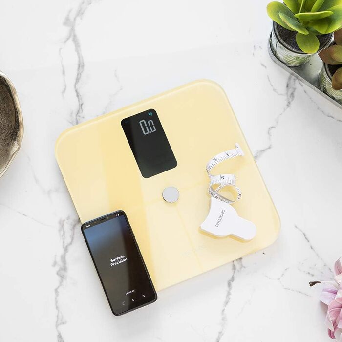 Ваги для ванні кімнати Cecotec Digitale 10400 Smart Healthy Vision Yellow з APP, Bioimpedanzmessung, вимірювання серцевого ритму, максимальне навантаження 180 кг