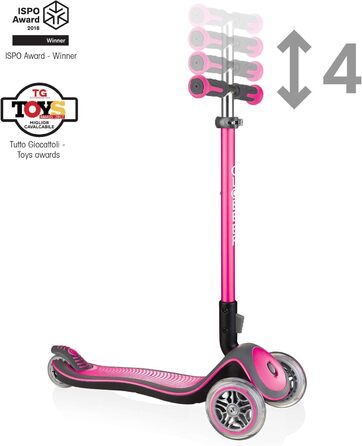 Самокат GLOBBER Elite Roller для дітей від 3 років, 3-колісний, з LED-підсвічуванням рожевого кольору, регульована висота, підшипники ABEC 5
