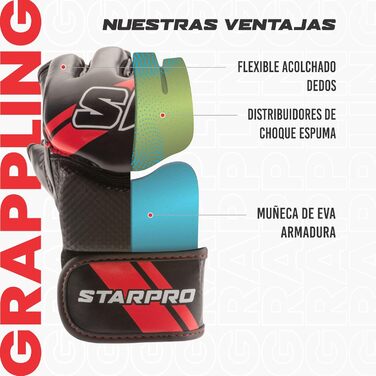Рукавички для MMA та греплінгу Starpro, чорні-червоні, розмір M, для спарингів, кікбоксингу, муай-тай та фітнесу, чоловічі та жіночі