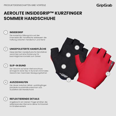 GripGrab Aerolite InideGrip Profi Radport Race: тонкі велоперчатки Race Day з короткими пальцями, білі (XL, червоний)
