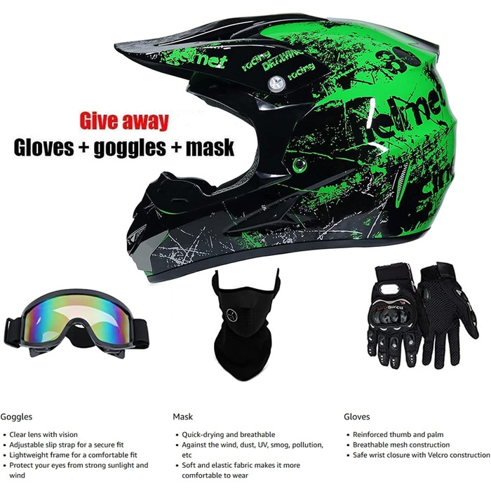 Дитячий мотокросовий шолом Fullface MTB з ABS, чоловічий/жіночий мотоциклетний шолом для даунхілу, квадроцикла, з окулярами та рукавичками