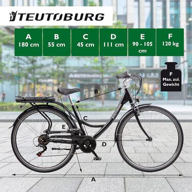 Електровелосипед міський Teutoburg Senne 28 дюймів, чорний, 10,4 А·год/36В Li-Ion акумулятор, 7-ступенева Shimano, електровелосипед для міста