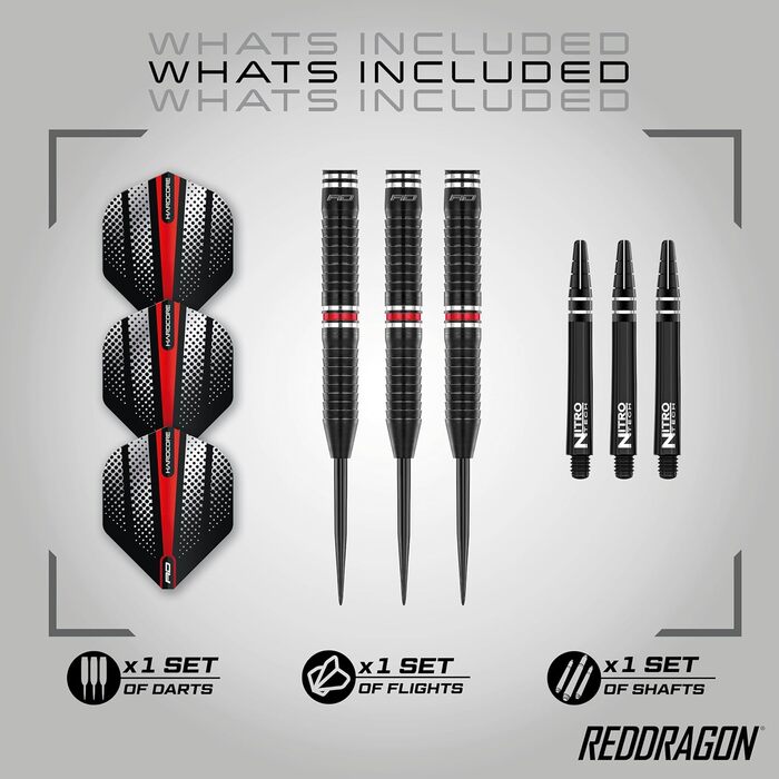 Професійні дартс дротики RED DRAGON Razor Edge ZX-95, вольфрам, 26 г, сталевий наконечник, з оперенням і шафтами