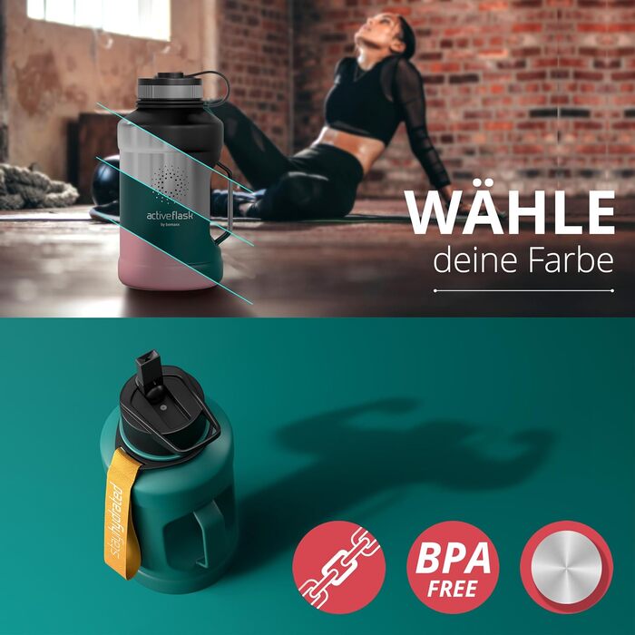 Спортивна пляшка BeMaxx ACTIVE FLASK 1,3 л з нержавіючої сталі, 3 кришки, трубочка, BPA-free, герметична, для води, газованих напоїв, для спорту, фітнесу, туризму