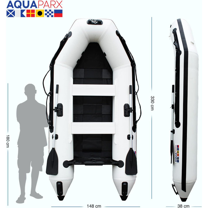 Надувний човен AQUAPARX 330PRO MKIII білий для риболовлі, 5 осіб, вантажопідйомність 450 кг, стійкий, швидкий, для будь-якої погоди, під підвісний мотор