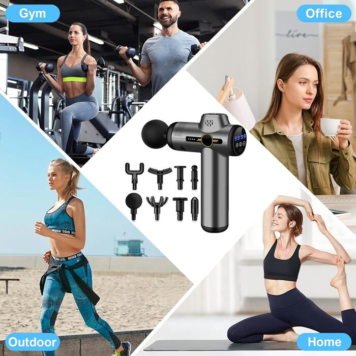 Масажер для м'язів NXPZ: професійний масаж глибоких м'язів, 99 швидкостей, 8 насадок, LCD дисплей, тихий електричний масажер для зняття болю та жорсткості м'язів