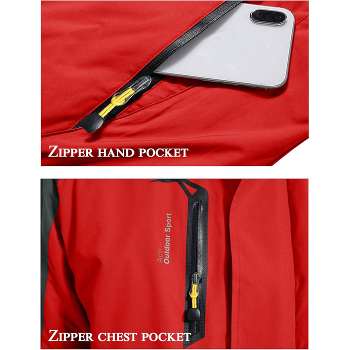 Зимова куртка KEFITEVD для чоловіків: водонепроникна, тепла, з капюшоном, Softshell, флісова, червона, XL