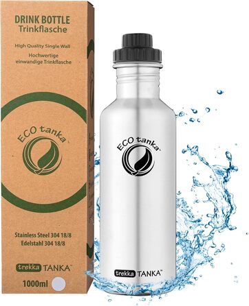 ECOtanka trekkaTANKA 1,0 л пляшка для води з нержавіючої сталі з редукційною кришкою, спортивна, для туризму, фітнесу, BPA-free, герметична, екологічна