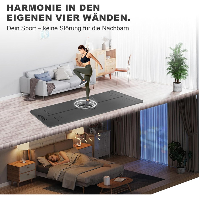 Протиковзкий килимок для йоги, пілатесу та фітнесу з еко-натурального каучуку та TPE, з лініями розмітки та ременем для перенесення, темно-сірий, 4 мм