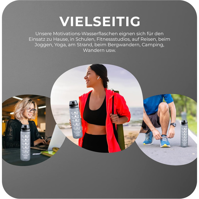 Фляга спортивна Roe Tenpo 1L, Tritan, без BPA, для спорту та відпочинку (сіра)