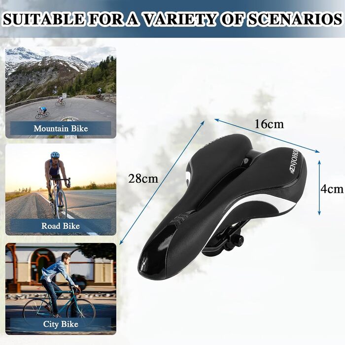 Велосипедне сідло ENJOHOS, водонепроникне PU сідло для гірського, трекінгового, туристичного та шосейного велосипеда (Чорно-біле)