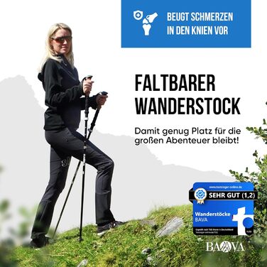 Текі на трекінг та нордік-вокінг BAVA® Wanderstock - телескопічні, легкі, регульовані | Для жінок та чоловіків | Для походів та активного відпочинку
