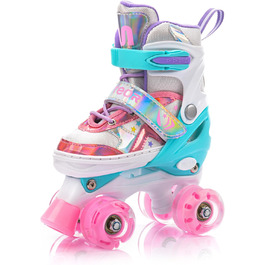 Дитячі ролики Kinder з LED підсвіткою та регульованим розміром – ретро ролики для підлітків – багатокольорові диско ролики Quad Skates - Roll ab! S 30-33 Lunar