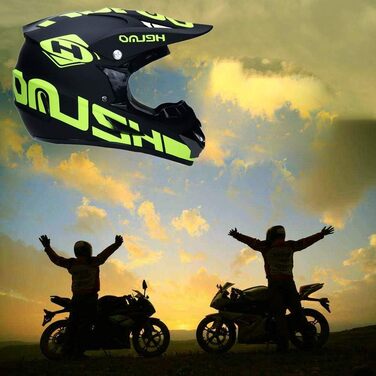 Унісекс Мотокрос Шолом на Все Обличчя з Очками, Рукавичками, Маскою, для Юніорів та Дітей, Ендуро, Оф-роуд, Мотоцикл, MTB, ATV, BMX, Quad, Dirt Bike, Сертифікований D.O.T (L/56-57см, Зелений)