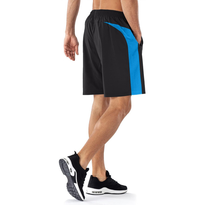 Шорти спортивні чоловічі HMIYA, швидковисихаючі, з кишенею на блискавці (XL, чорно-синій)