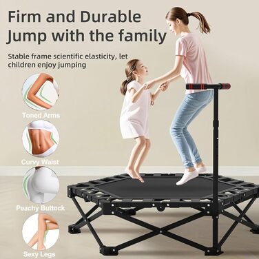 Батут фітнес складаний 106 см, вантажопідйомність 200 кг, регульована ручка (3 положення), тихий, для дітей та дорослих, для дому/вулиці