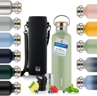 Термос-пляшка Blumtal 1л з нержавіючої сталі, подвійні стінки, ізоляція, без BPA, 1000 мл, зелений колір