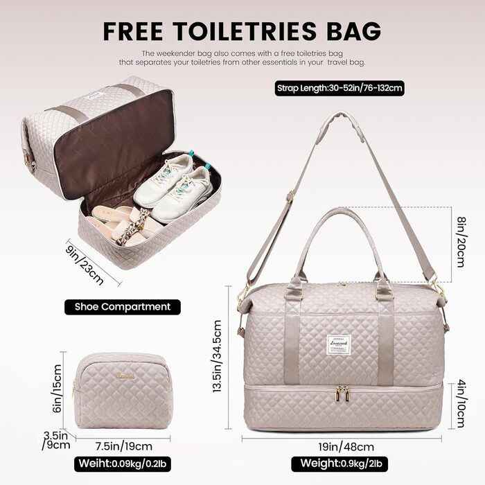 Спортивна сумка LOVEVOOK для жінок з відділенням для взуття та мокрих речей, дорожня сумка-мішок Weekender, косметичка, сумка для пологового будинку, водонепроникна, ручна поклажа для літака, фітнесу (M-2шт, світло-рожевий)