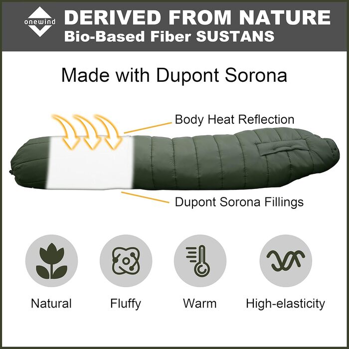 Спальний мішок OneWind для гамака, 3 сезони, теплий плед, пончо, захист від холоду, ізоляція, для кемпінгу, хайкінгу, зелений, 2°C~10°C (Deluxe), 2.3M x 1.6M