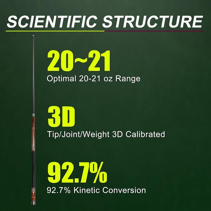 Кю Carbon Fiber (20-21 oz) - Професійний бик для більярду з шкіряним наконечником 13mm, 3/8*8 Joint, з чохлом, захисниками та крейдою