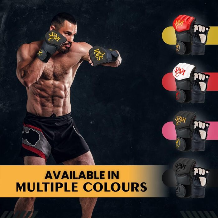 Професійні MMA рукавички для боксу та єдиноборств S&M Logistik, штучна шкіра, золоті, для спарингів, тренувань і мішка, Муай Тай