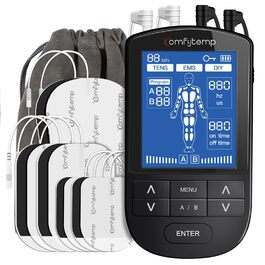 Пристрій TENS/EMS Comfytemp K6106 з 4 каналами та 8 електродами для терапії болю та масажу, 24 режими, 10 електродів