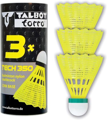 Badminton balls Talbot-Torro Tech 350 - 3 або 6 штук, різні кольори/швидкості, нейлонові, для гри в приміщенні та на вулиці.
